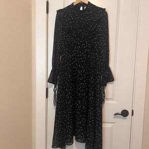 AMERI  POWER SHOULDER FRILL DRESS  (sheer dress)